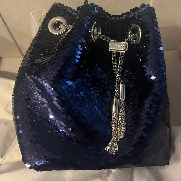 NWT Jimmy Choo Sequined Micro Bon Bon Ink Blue - Picture 5 of 12